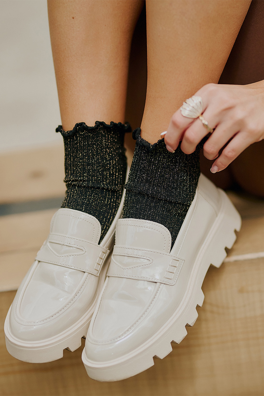 Silné ponožky - vzor NANA NERO UNI