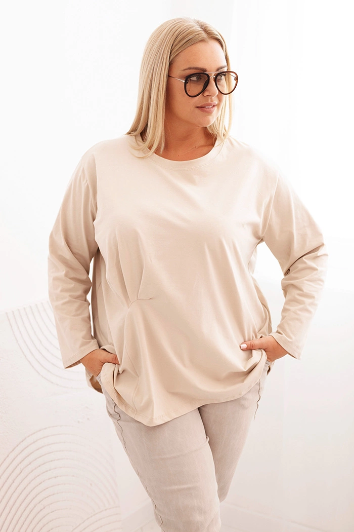Kesi Dámská blůza Plus Size s bavlnou, kapsou a ohrnutým rukávem kiwi Barva: Smetanová, Velikost: UNI