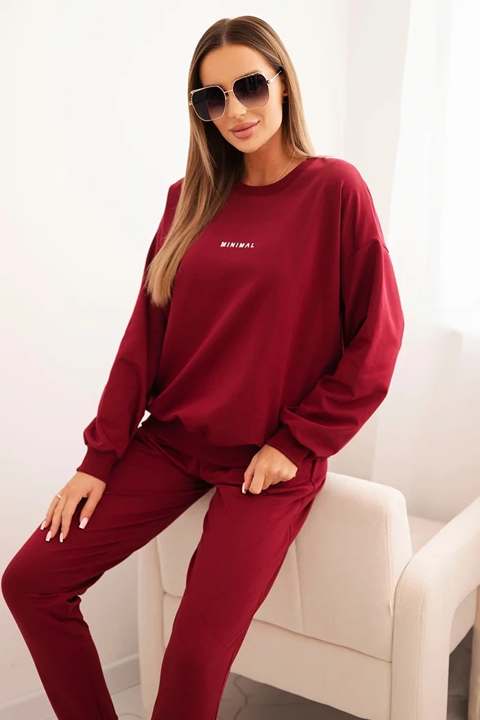 Dámský bavlněný komplet s potiskem Minimal bordový UNI