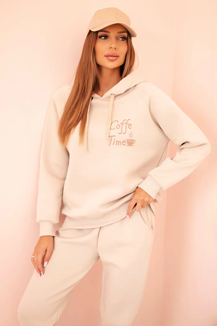 Dámský bavlněný zateplený komplet s potiskem béžový UNI