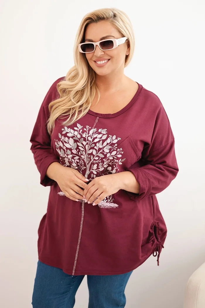 Kesi Dámská mikina Plus Size ART9662 s potiskem Barva: Bordó, Velikost: UNI