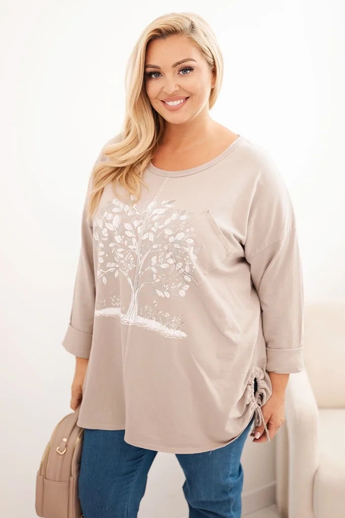 Kesi Dámská mikina Plus Size ART9662 s potiskem Barva: Béžová, Velikost: UNI