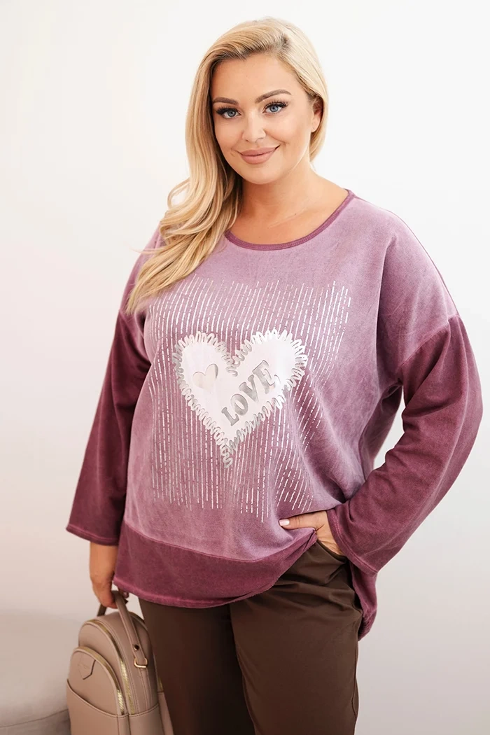 Kesi Dámská mikina Plus Size ART1507 s potiskem Barva: Růžová - tmavě, Velikost: UNI