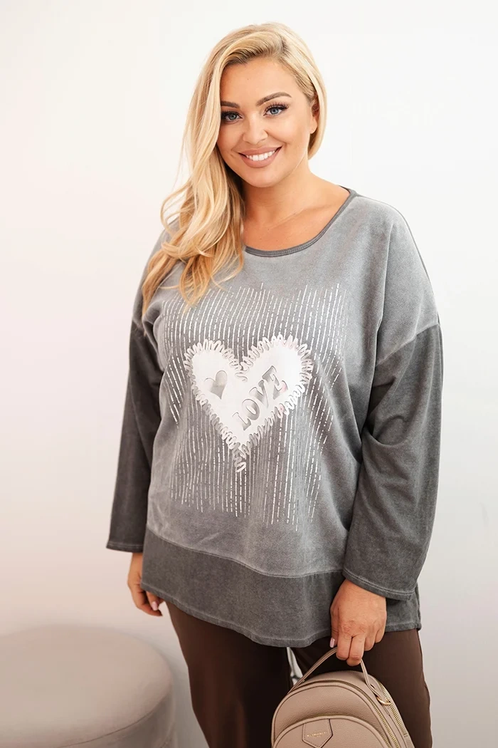 Kesi Dámská mikina Plus Size ART1507 s potiskem Barva: Šedá - tmavě, Velikost: UNI