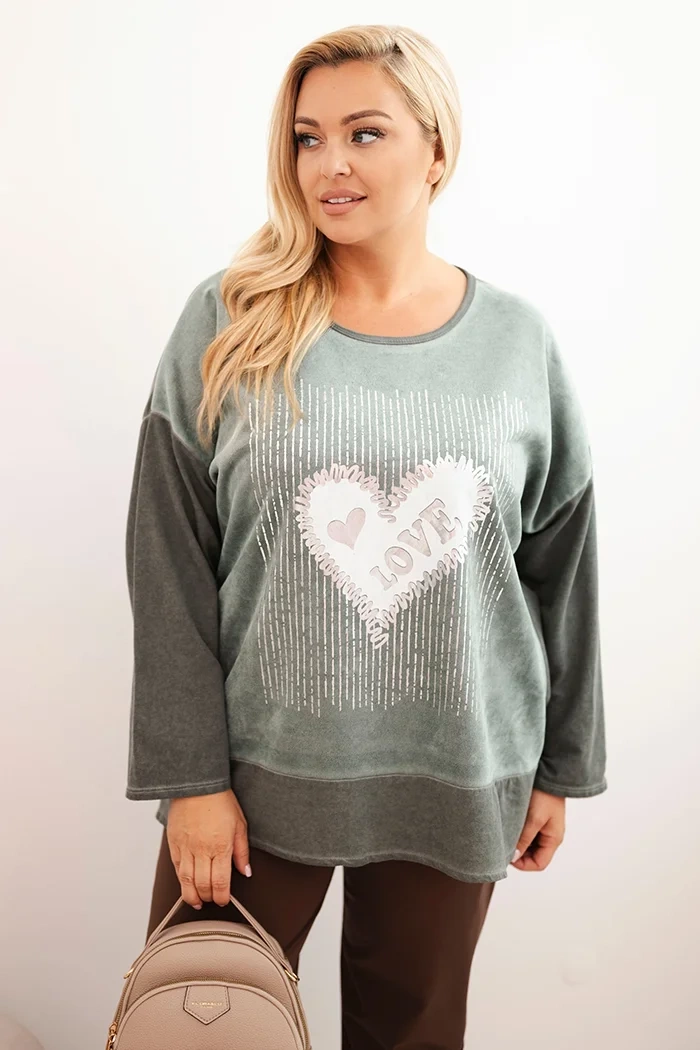 Kesi Dámská mikina Plus Size ART1507 s potiskem Barva: Zelená, Velikost: UNI