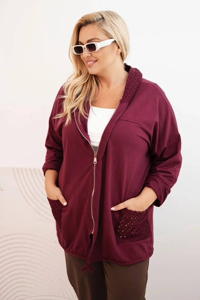 Kesi Dámská mikina Plus Size ART3636 s dlouhým rukávem Barva: Bordó, Velikost: UNI