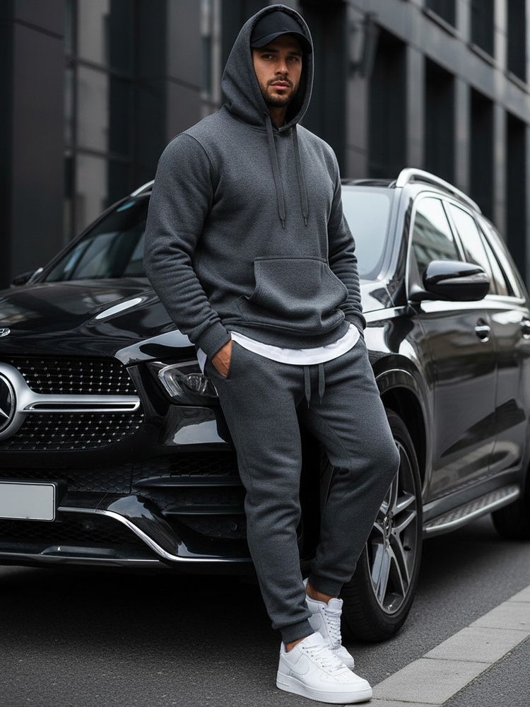 Antracitová pánská mikina s kapucí BX2085 M