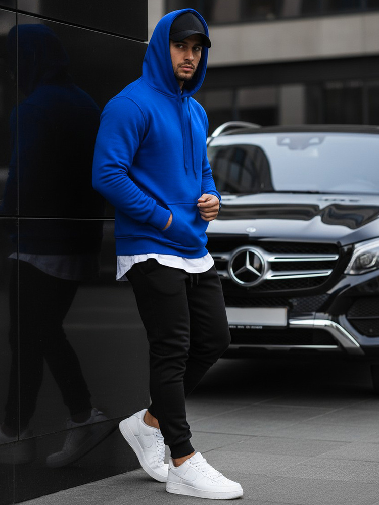 Pánská modrá mikina s kapucí BX2392 M