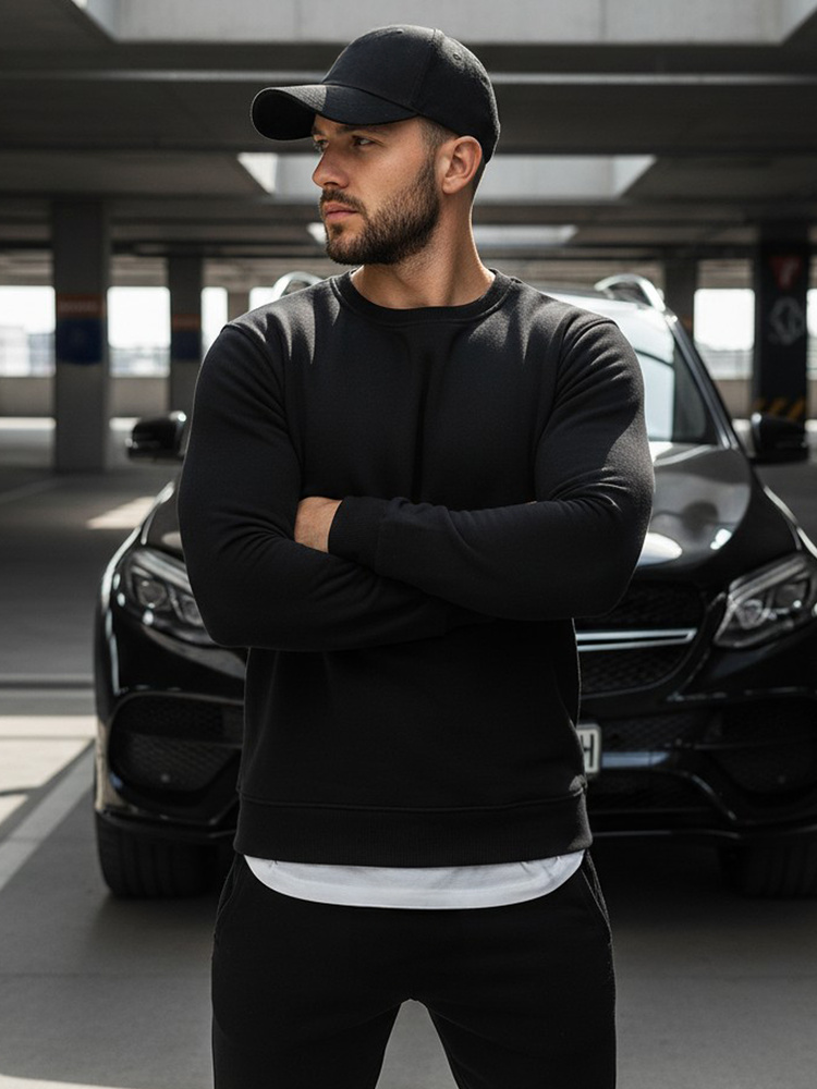 Černá pánská mikina bez kapuce BX2416 M