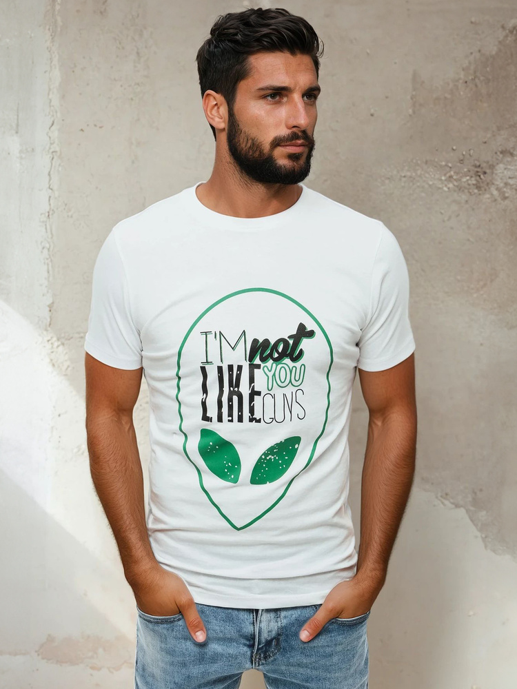 Bílé pánské tričko RX4154 s potiskem XL