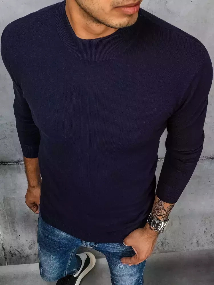 Tmavě modrý pánský propínací rolák basic Dstreet WX1898 Barva: Modrá, Velikost: S