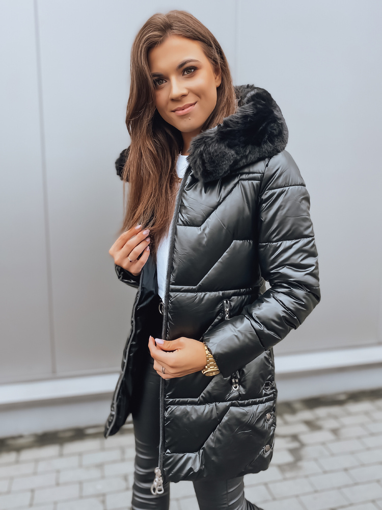 Černá dámská prošívaná zimní bunda s kapucí Dstreet TY3065 Barva: Černá, Velikost: XL