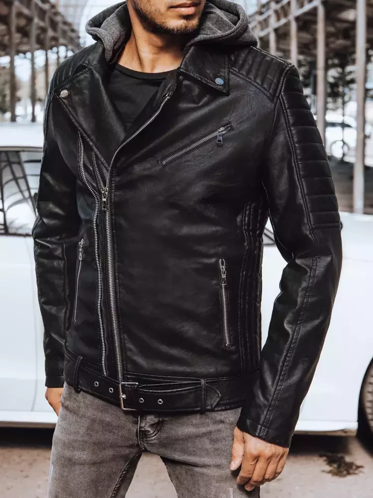 Černá pánská koženková bunda biker Dstreet TX4244 Barva: Černá, Velikost: XXL