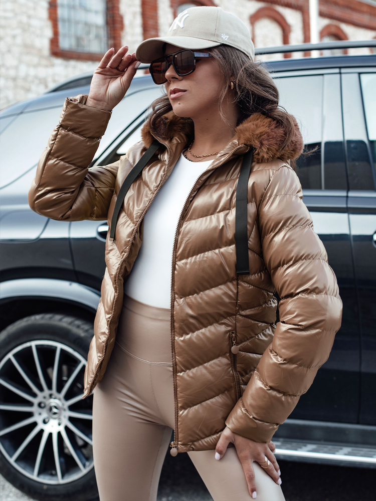 Dámská zimní prošívaná bunda s kapucí MIRIAL hnědá Dstreet TY4573 Velikost: M