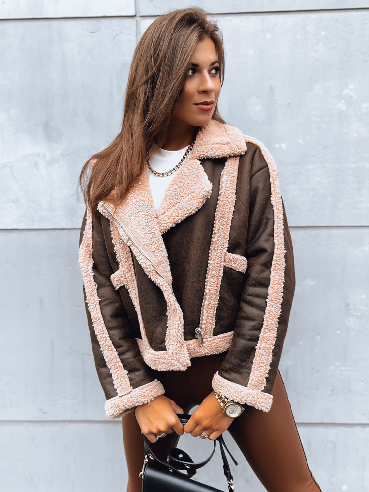 Dámská koženová bunda PLAYDIVA Barva bronzová DSTREET TY3851 Barva: Hnědá, Velikost: M