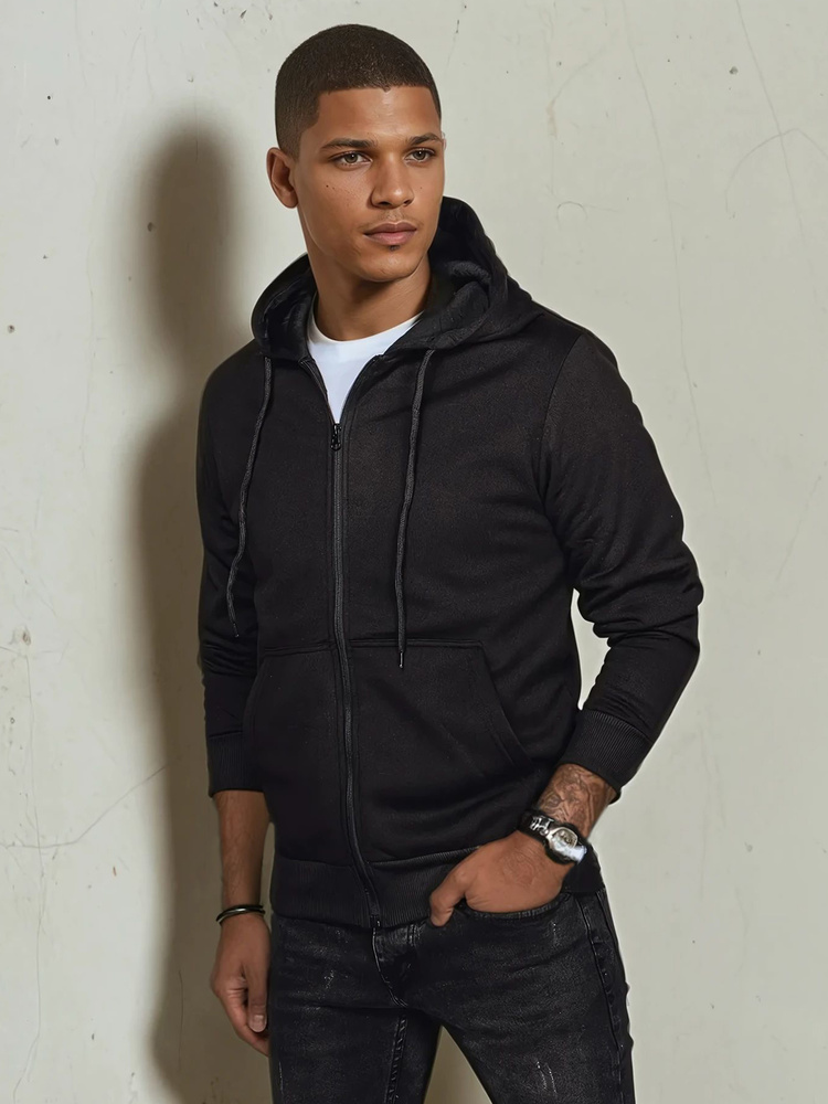 Pánská mikina na zip s kapucí, černá Dstreet BX5644 XL