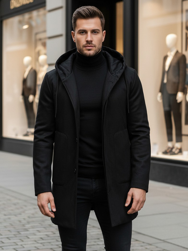 Pánský jednořadý černý zimní kabát Dstreet CX0444 XL