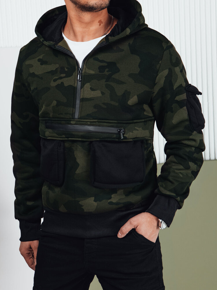 Pánská mikina s kapucí Barva Camo DSTREET BX5654 Barva: Zelená, Velikost: M