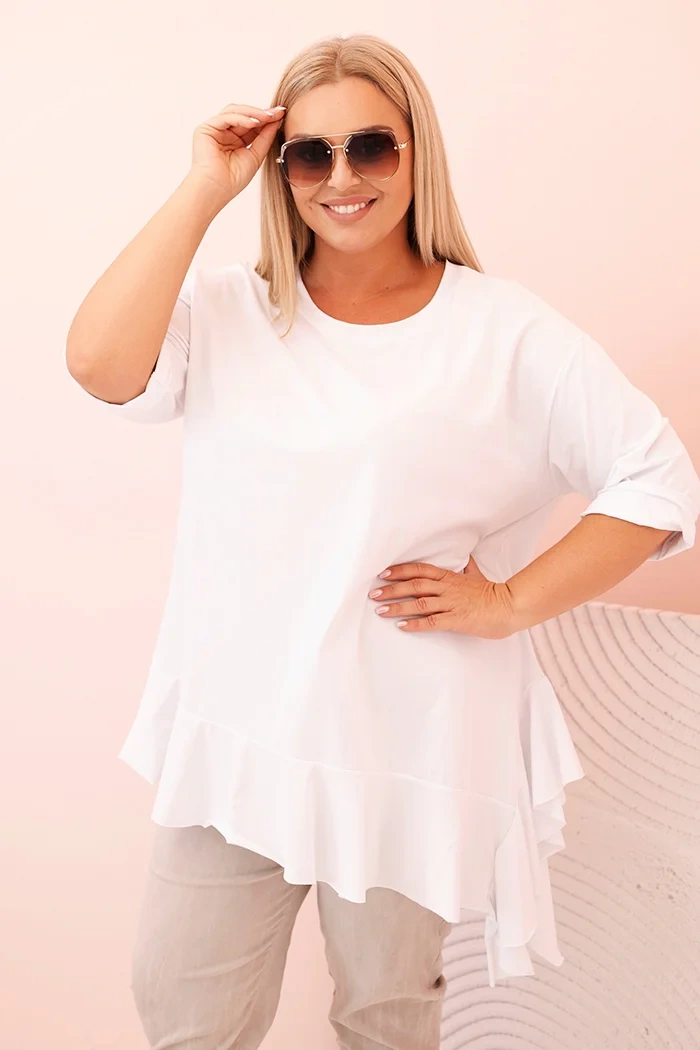 Kesi Dámská blůza Plus Size s bavlnou, kapsou a ohrnutým rukávem kiwi Barva: Bílá, Velikost: UNI