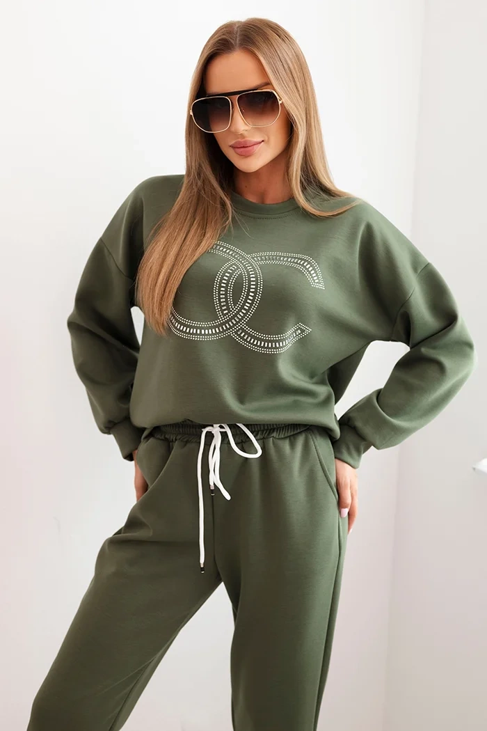 Kesi Dámský komplet z viskózy s ozdobným motivem a kalhotami DI Barva: Zelená, Velikost: UNI