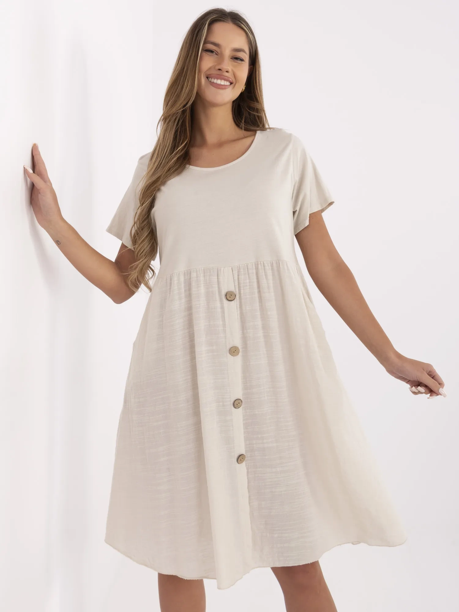 ITALY MODA Šaty-MO-SK-1005.67 Barva: Béžová, Velikost: UNI
