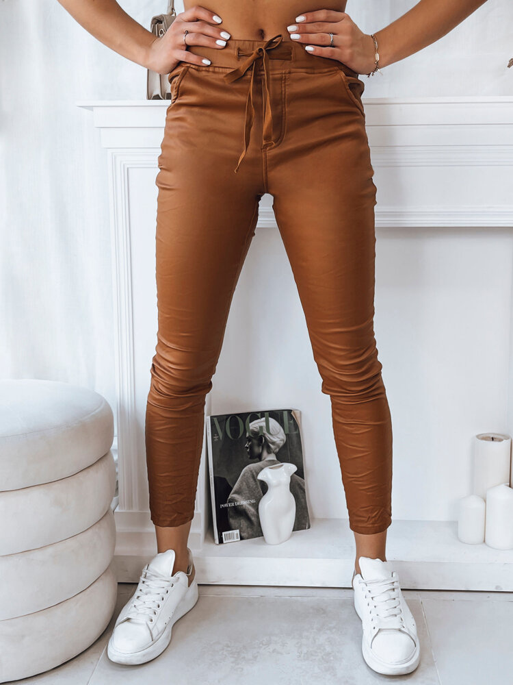 Dámské kalhoty voskované LIZZY Barva tmavě béžová DSTREET UY1775 Barva: Hnědá, Velikost: L