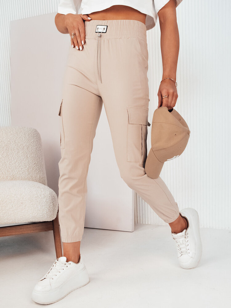Dámské kalhoty casual MAREN Barva béžová DSTREET UY2067 Barva: Béžová, Velikost: XL/XXL