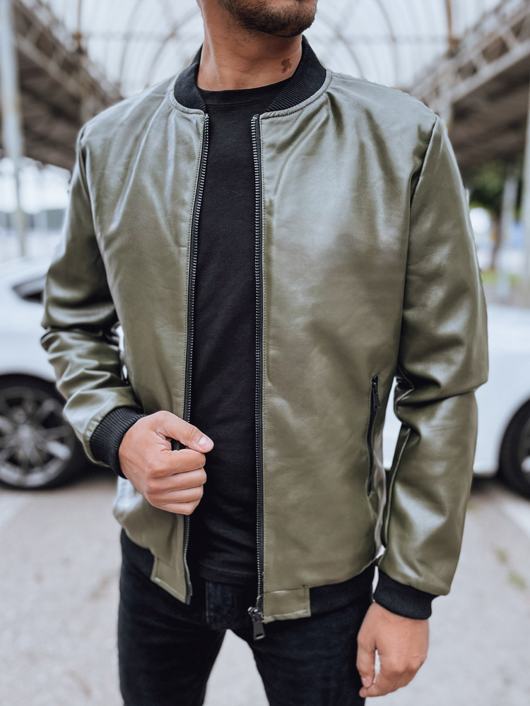 Pánská kožená bunda bomber zelená Dstreet TX4707 Velikost: L
