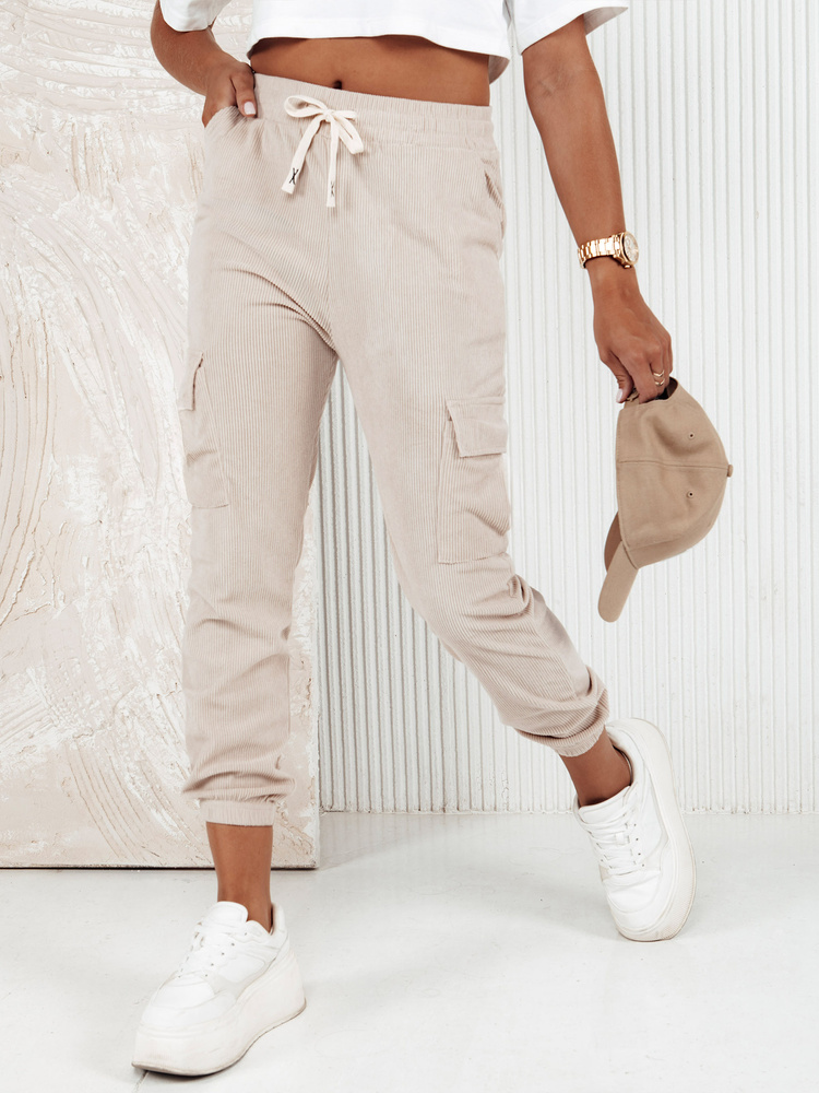 Dámské pruhované kalhoty CHICCORD beige Dstreet UY2174 Barva: Béžová, Velikost: L/XL