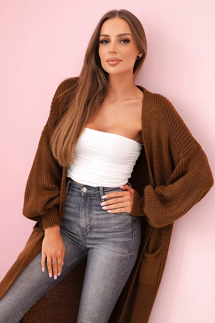 Kesi Dámský kardigan IT-8 s širšími rukávy Barva: Béžová - tmavě, Velikost: UNI