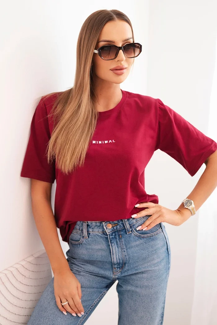 Dámská bavlněná blůza s potiskem Minimal bordová UNI