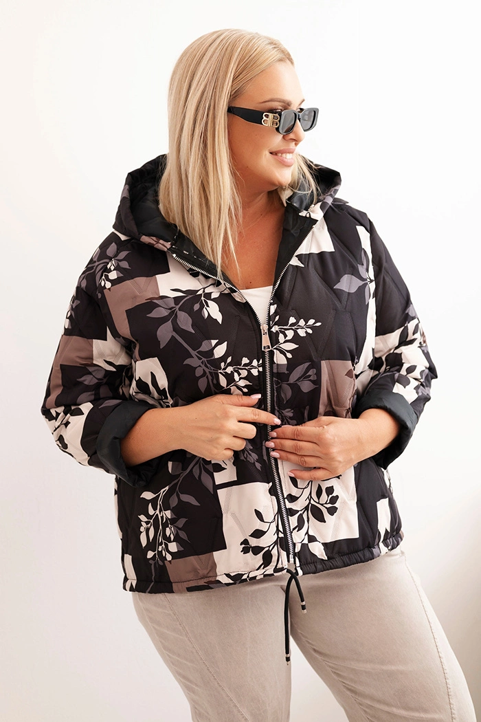 Dámská bunda Plus Size s kapucí a prodlouženým zadním dílem černá UNI