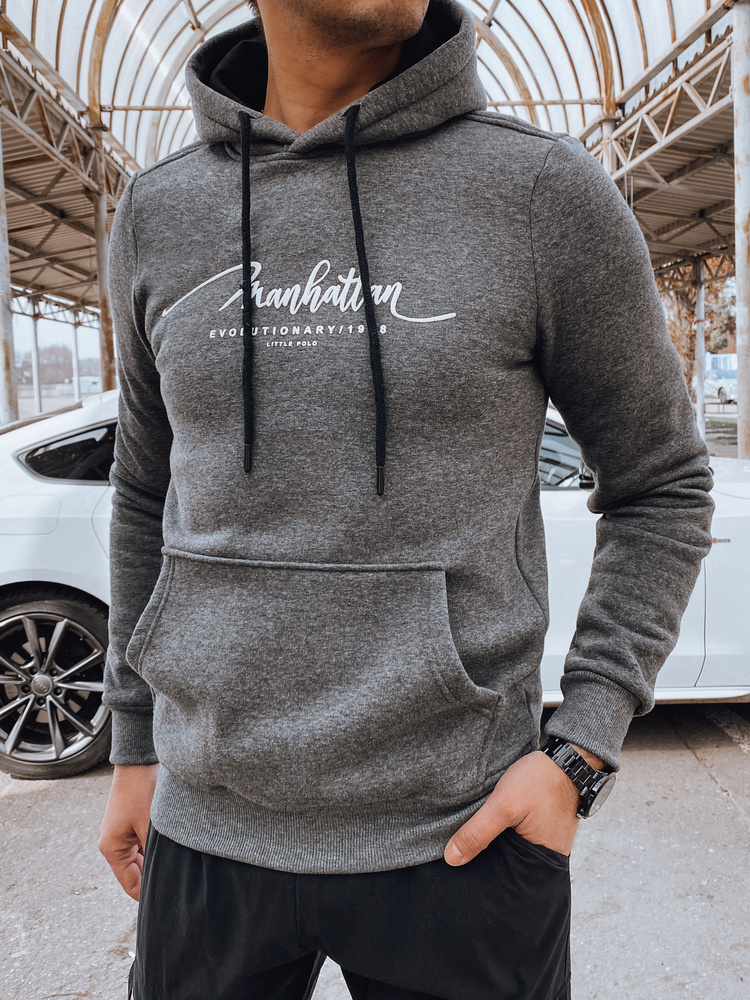 Bluza męska z kapturem jasnoszara Dstreet BX5700 Barva: Šedá - tmavě, Velikost: S