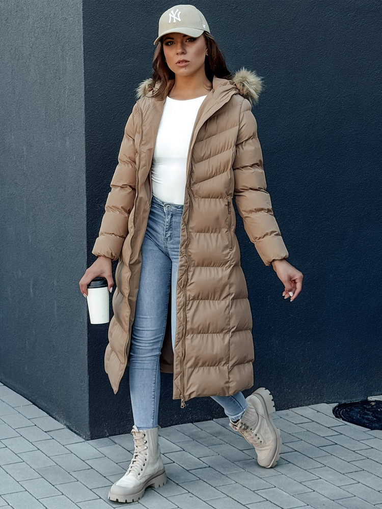 Dámský zimní kabát LUXWARM tmavě béžový Dstreet TY4375 Velikost: XL