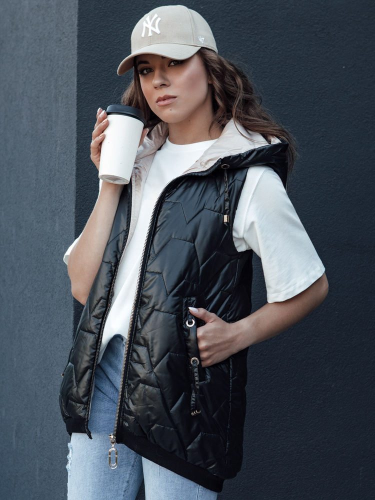 Dámská prošívaná vesta s kapucí COLINE zaltá Dstreet TY4461 Barva: Černá, Velikost: XXL