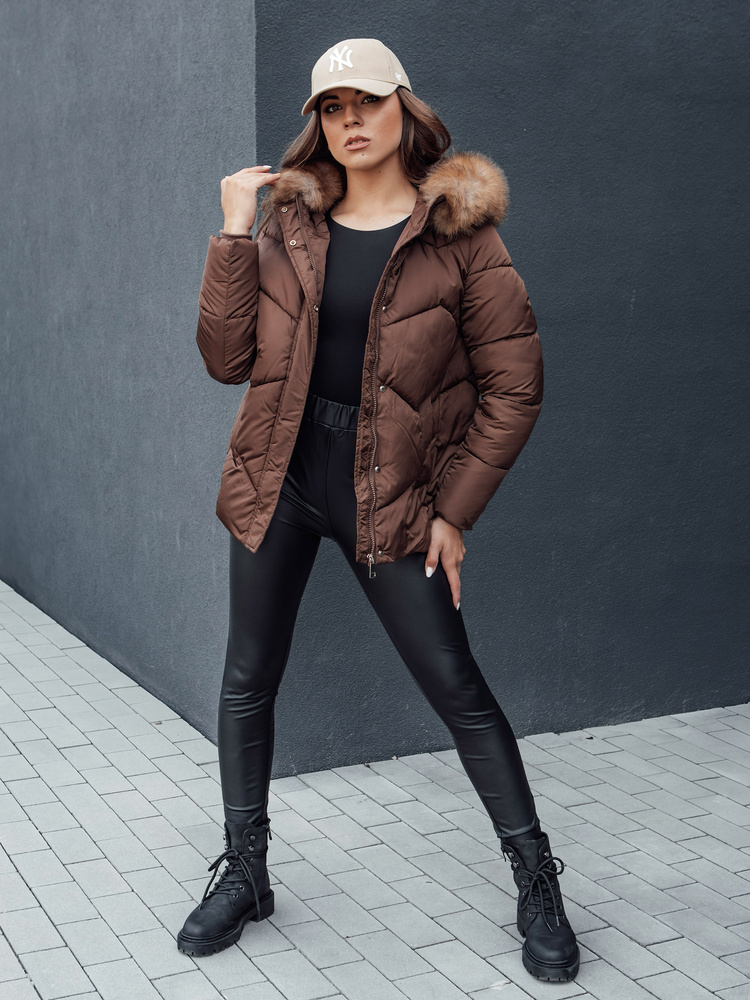 Dámská zimní bunda s kapucí WAYWARD hnědá Dstreet TY4529 Velikost: XL