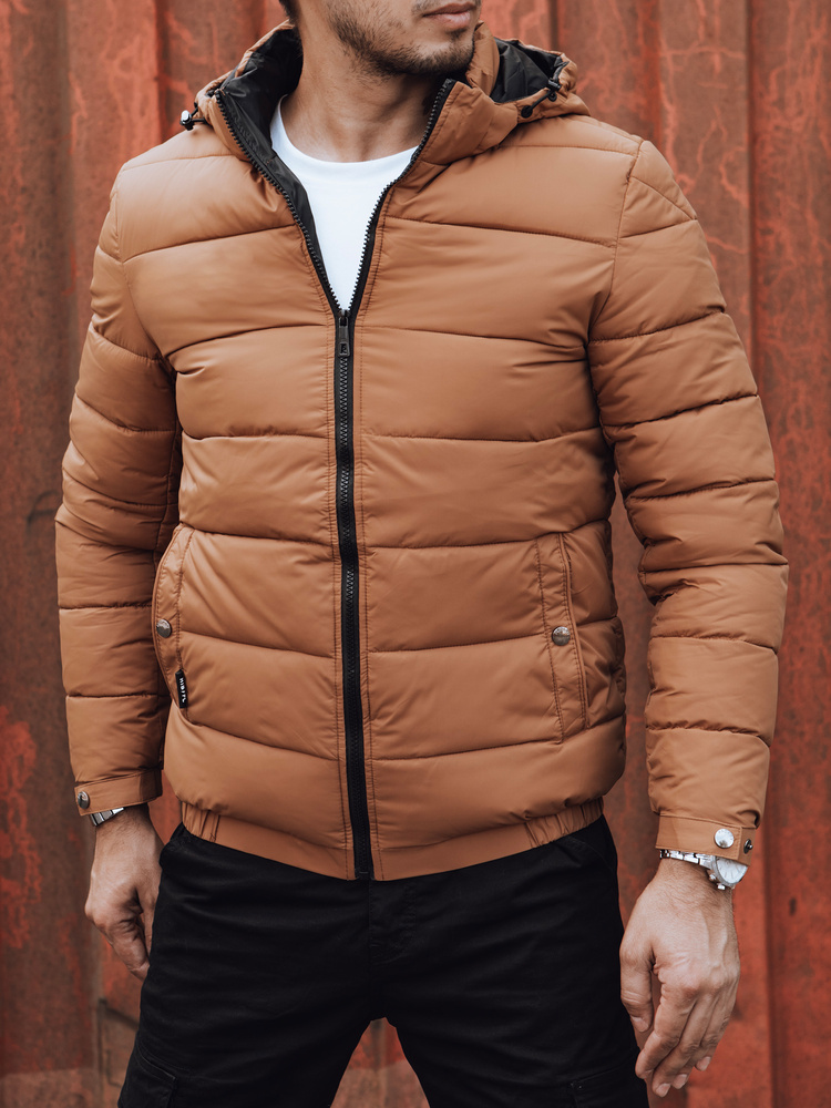 Pánská zimní prošívaná bunda s kapucí žlutá Dstreet TX4829 Velikost: 3XL / 56