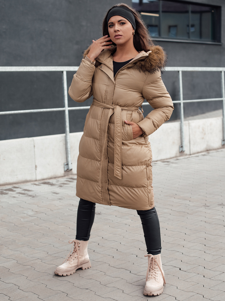 Dámská zimní prošívaná bunda s kožešinou STYLEBELLA béžová Dstreet TY4609 Velikost: M