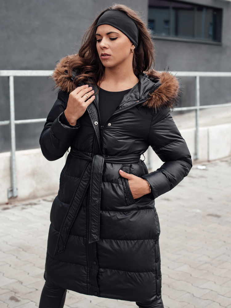 Dámská zimní prošívaná bunda s kožešinou STYLEBELLA černá Dstreet TY4608 Velikost: M