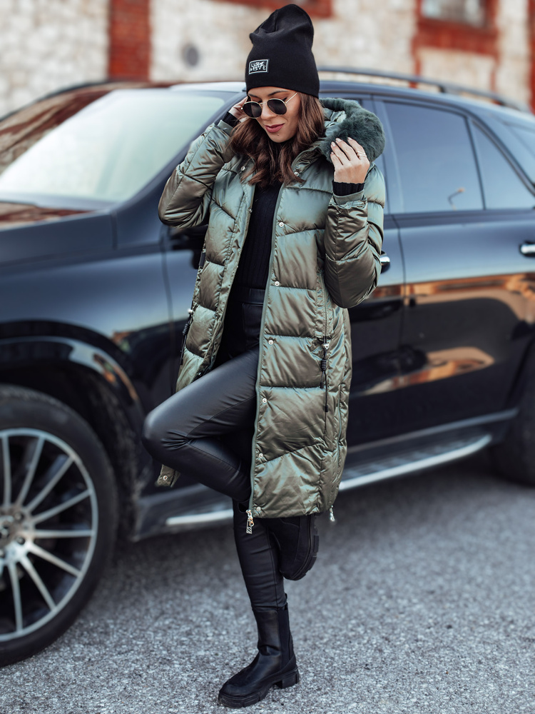 Dámská zimní bunda s kapucí ULTRAWAY dlouhá Dstreet TY4643 Barva: Zelená, Velikost: XL