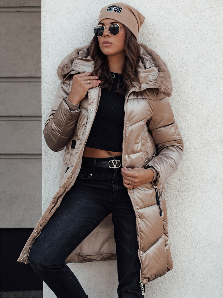 Dámská zimní bunda s kapucí ULTRAWAY dlouhá Dstreet TY4643 Barva: Hnědá, Velikost: XL