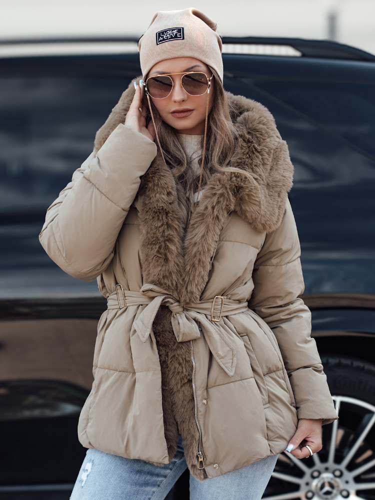 Dámská zimní bunda FURSOFT prošívaná s kapucí béžová Dstreet TY4668 Velikost: XL