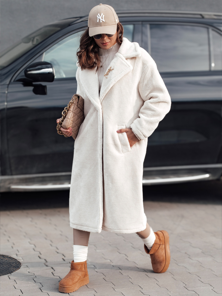 Dámský zimní kabát GLAMFUR dlouhý kožíškový béžový Dstreet TY4698 XL