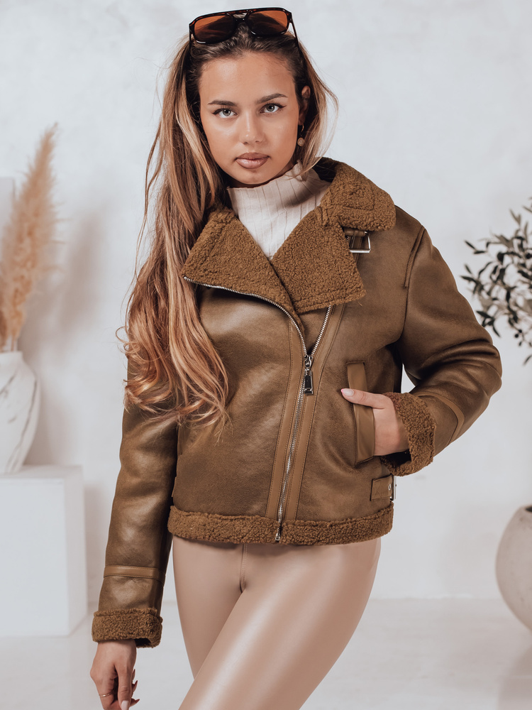 Dámská bunda SOFTSTILL semišová s kožíškem v barvě camel Dstreet TY4747 Velikost: S