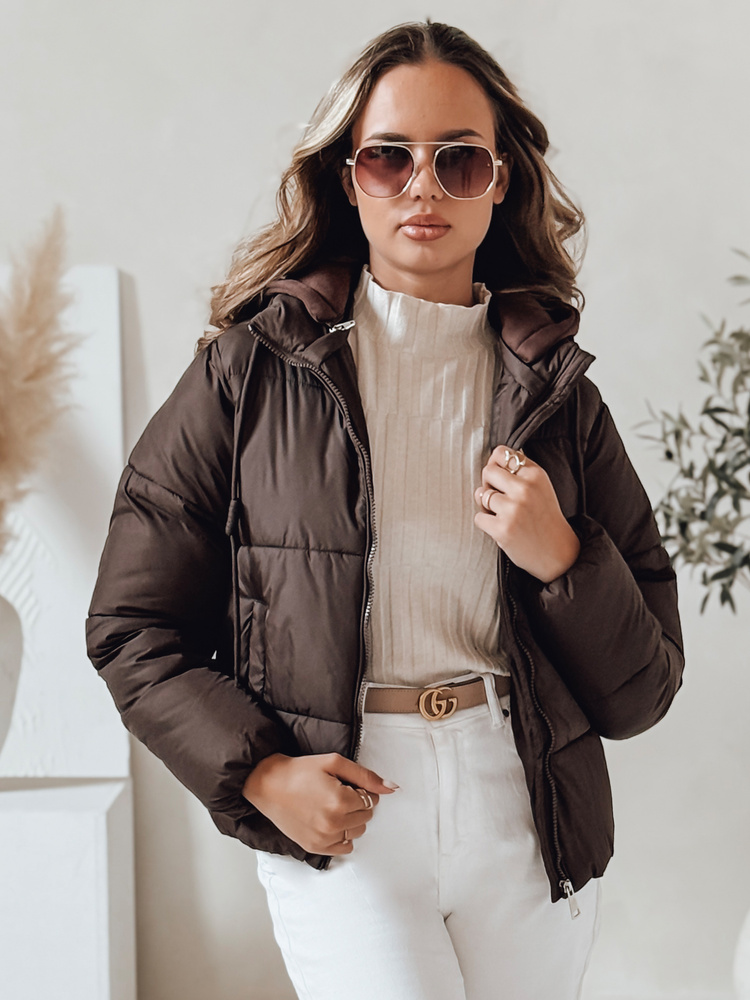 Dámská krátká zimní bunda s kapucí GLAMVO Dstreet TY4949 Barva: Béžová, Velikost: XL