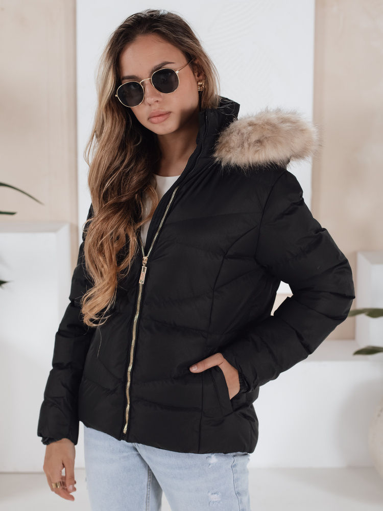 Dámská zimní prošívaná bunda s kapucí Dstreet TY5133 Barva: Černá, Velikost: XL