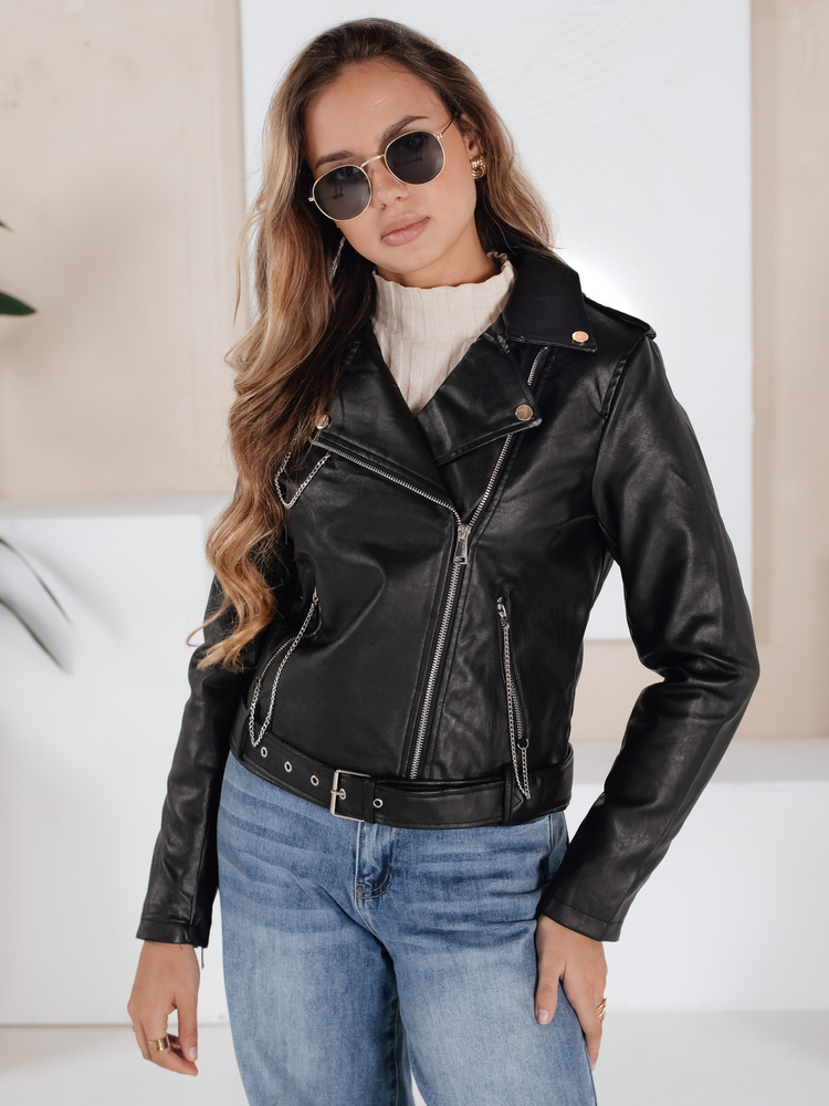 Dámská kožená bunda Dstreet TY5200 Barva: Černá, Velikost: L