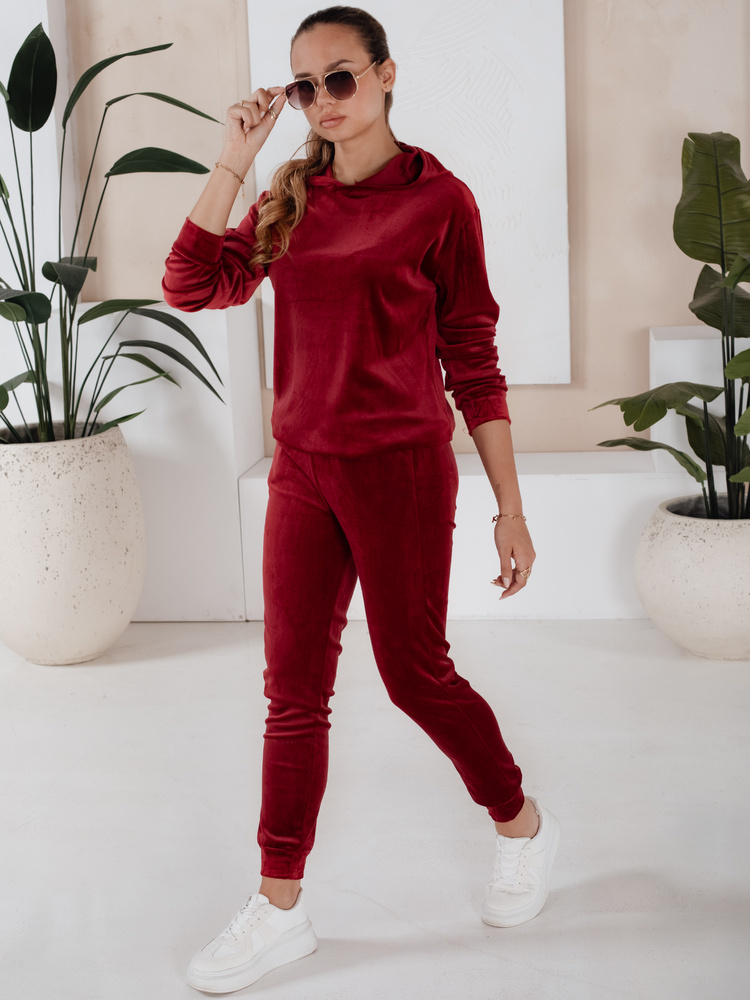 Vínový dámský velurový set SO COMFY Dstreet AY0887 L / XL