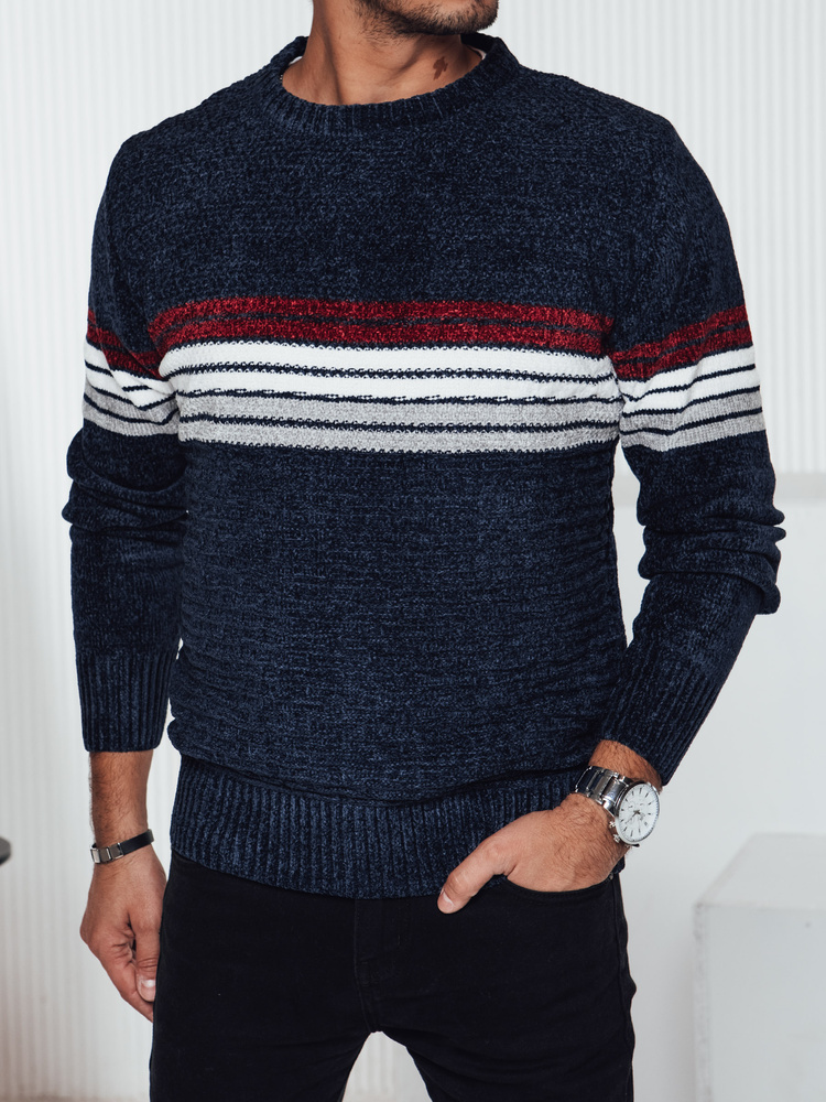 Pánský svetr s pruhy tmavě modrý Dstreet WX2281 L