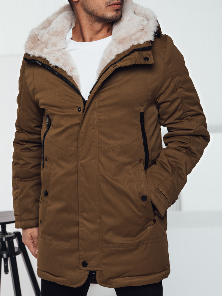 Pánská zimní bunda parka s kapucí tmavě béžová Dstreet TX4964 M/48